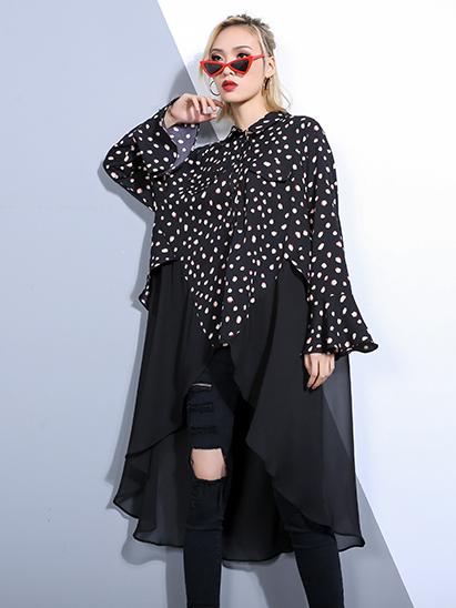 Split-joint Chiffon Polka-dot Loose Plus Size Midi Dresses