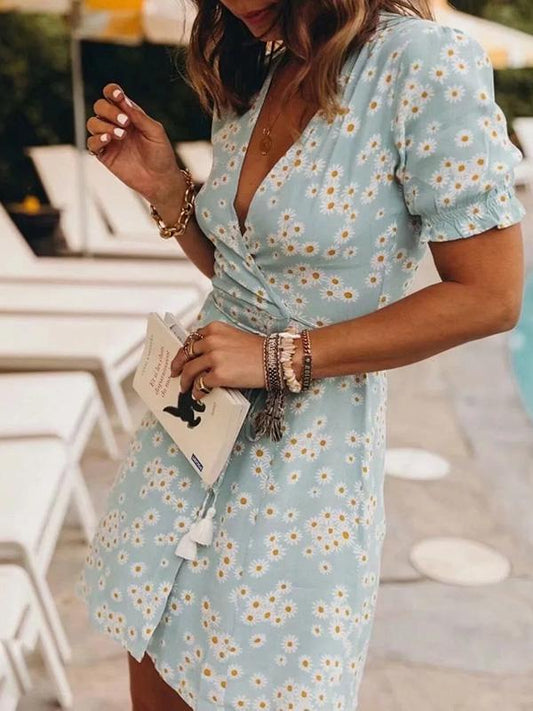 Fashion Floral Tasseled High Waisted Mini Dress