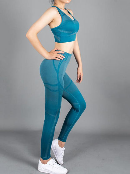 Wrap Striped High-Waisted Bra&Leggings Yoga Suits