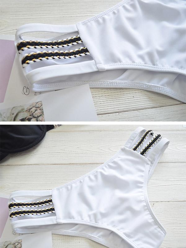 Falbala Sleeves Strapless Split Bikini Swimsuit