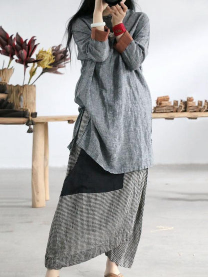 National Simple Linen Long Tops