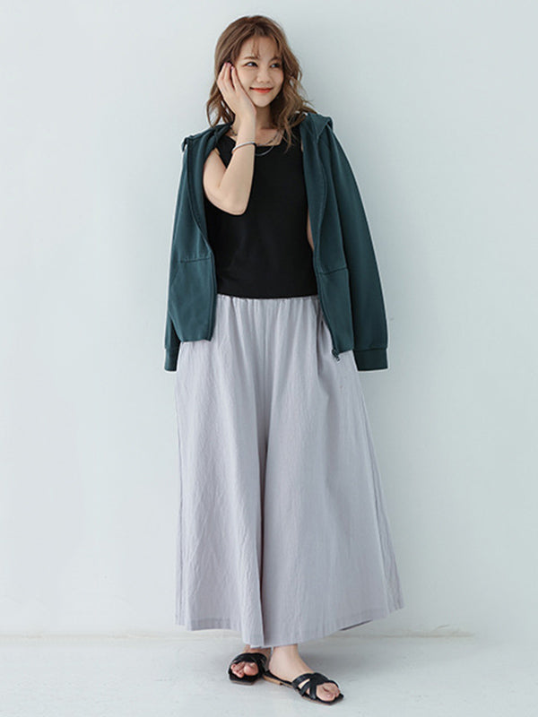 Casual 11 Colors  Solid Column Wide Leg Capri-Pants