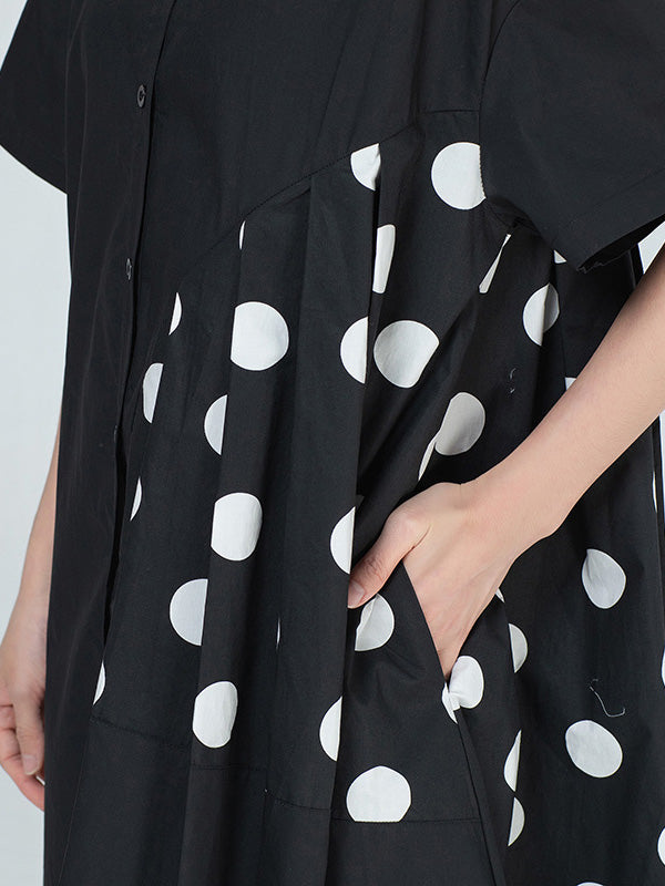 Original Polka-Dot Irregularity Split-Joint Shirt Dress