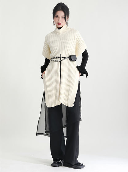 Personalized Solid Knitted Multi-Wear Method High-Neck Pullover Cape Tops
