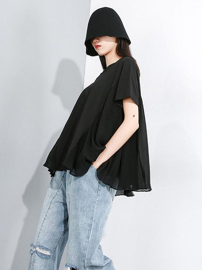Chiffon Asymmetric Solid T-shirt