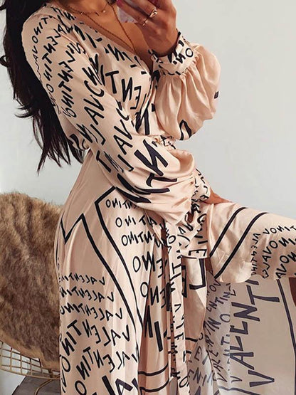 Long Sleeves Printed Maxi Dress