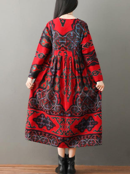 Vintage Floral Ramie Cotton V-neck Maxi Dress