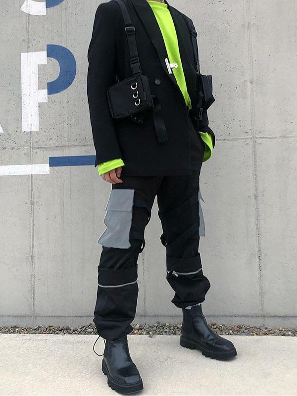 Zipper Split-joint Bandage Pocket Overall Pants