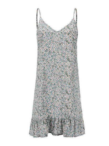 Falbala Split-joint Printed Condole Belt Dress