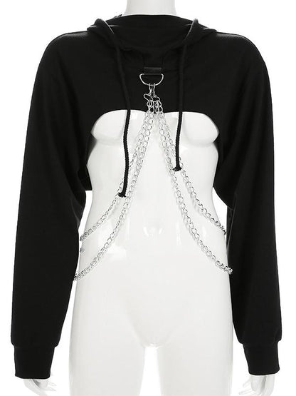 Hooded Chains Short Sleeves Hoodies & Jackets