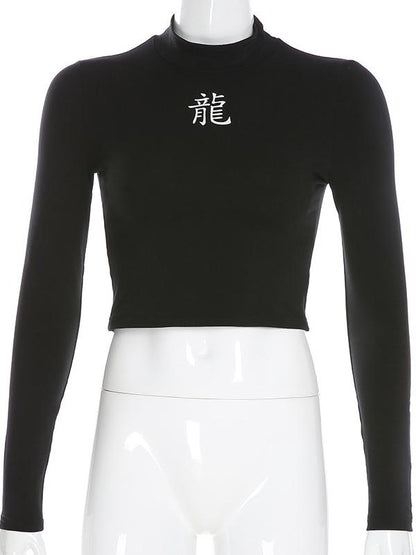 Bare Midriff Dragon Printed T-shirt