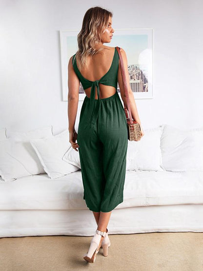 V-Neck Wide Leg Jumpsuits Bottoms