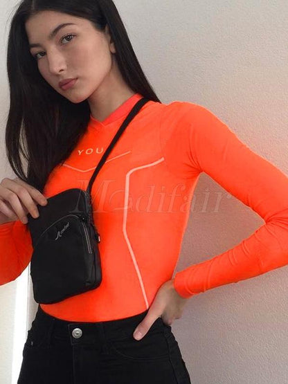 Letter Printed Long Sleeves Yoga Tee