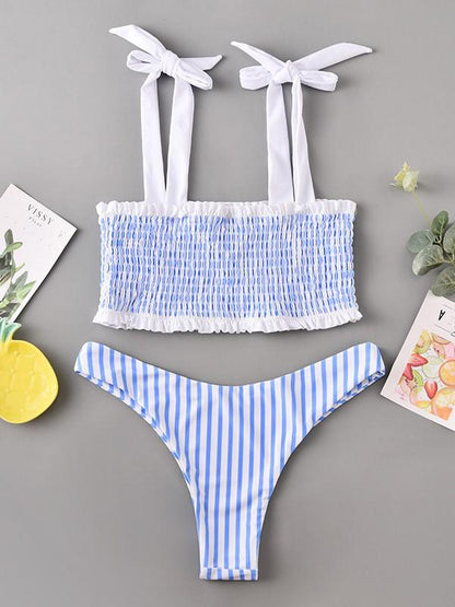 Sexy Strapless Tai Lam Stripes Split Bikini Swimsuit