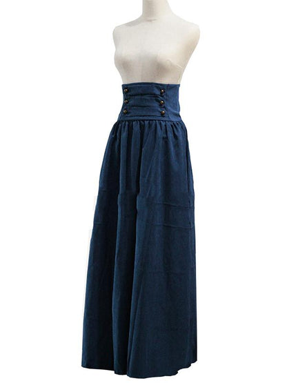 Plain High Waist Pleated Retro Skirt