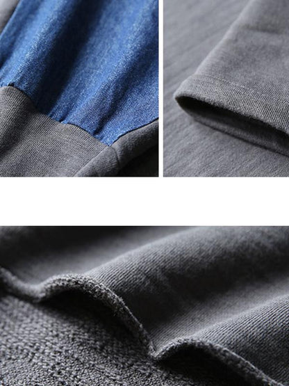 Buykud Patchwork Contrast Color Casual Loose Hoodie