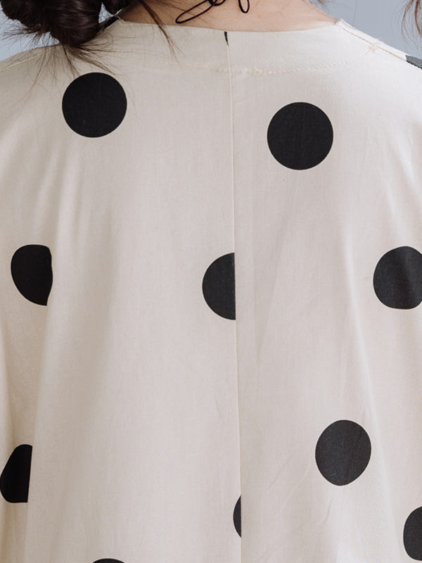 Simple Asymmetric Polka-Dot V-Neck Loose Short Sleeves Midi Dress