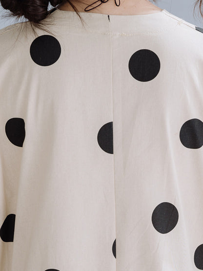Simple Asymmetric Polka-Dot V-Neck Loose Short Sleeves Midi Dress