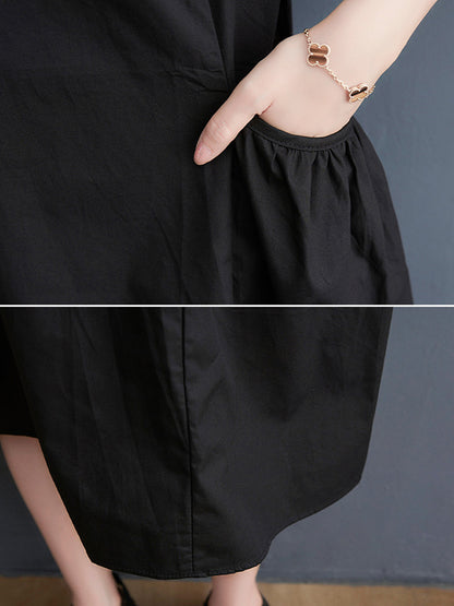 Casual Solid Color Round-Neck With Pocket Midi Dress