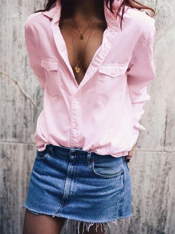 Loose Lapel Collar Blouses&Shirt Top