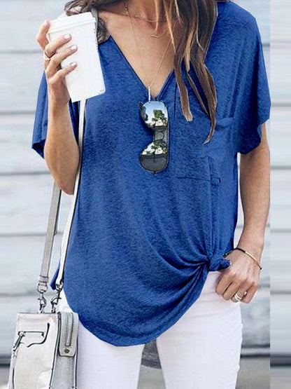 Casual V-neck Cropped T-shirt