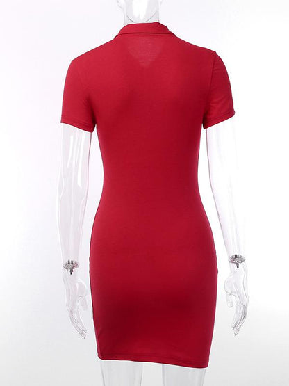 Zipper Polo Collar Wrapped Mini Dress