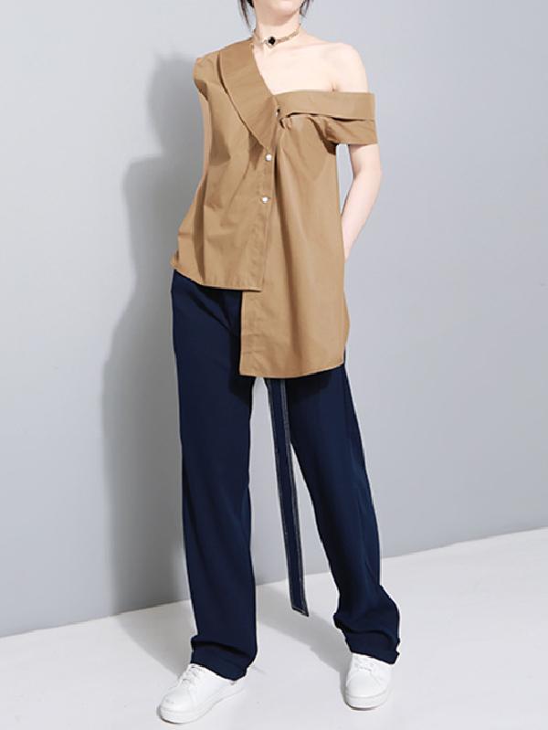 Bow-embellished Bandage Asymmetric Blouse