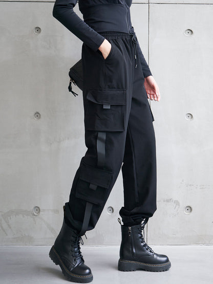 Cool Street Multi-Pocket High-Waist Elasticity Drawstring Pants