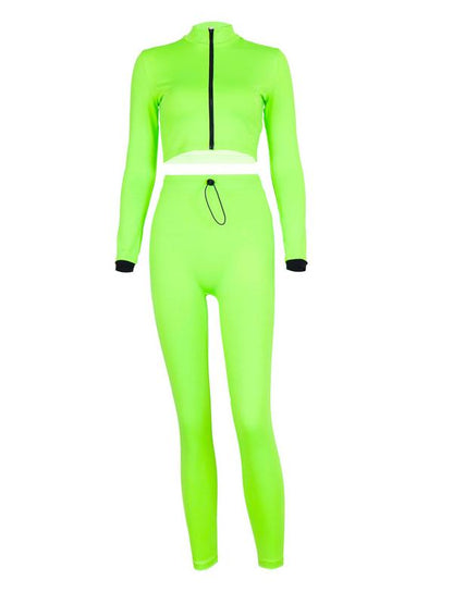 Solid Zipper Tee&Leggings Sports Suits