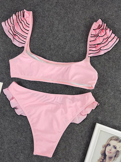 Sexy Ruffled Plain Bikini Set