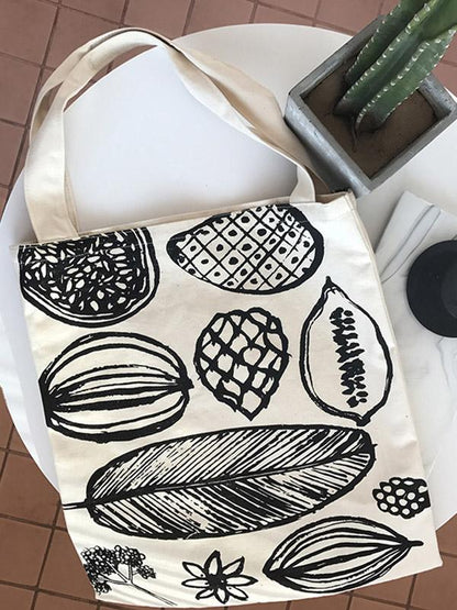 Simple Printed Big Leaf Canvas Bag