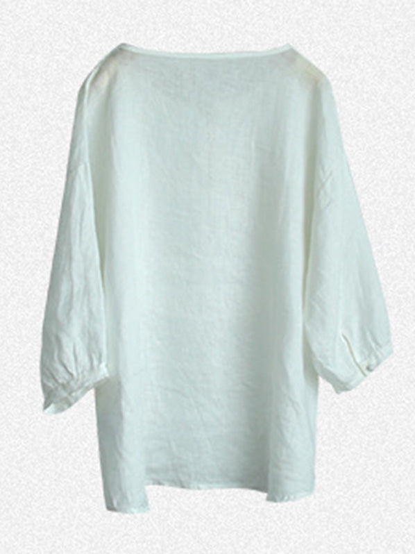 Original Linen Solid Color Pleats T-Shirts Tops