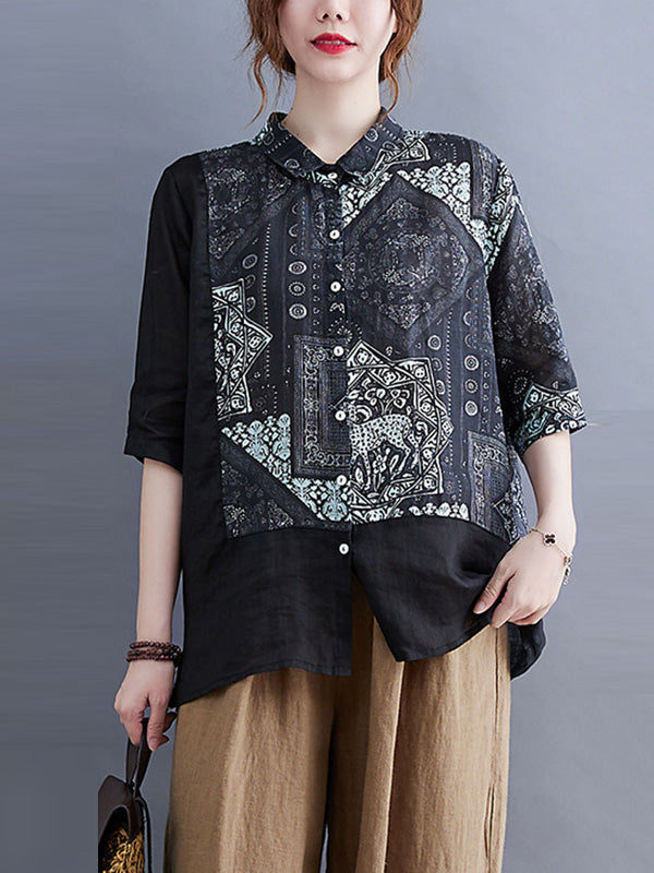 Original Asymmetric Split-Joint Short Sleeves Lapel Blouse Tops