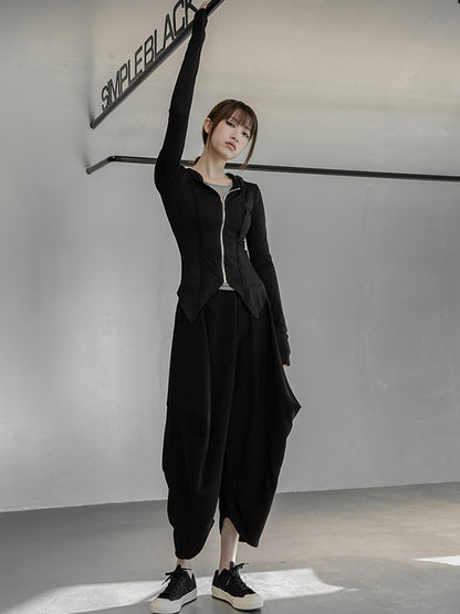 Simple Solid Color Hooded Long Sleeves Zipper Outerwear