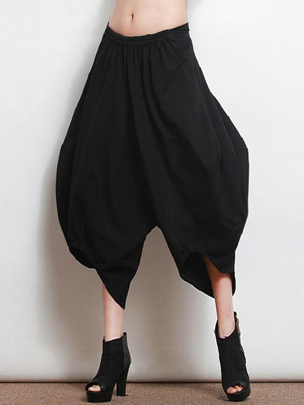 Loose Simple Black Split-joint Casual Pants
