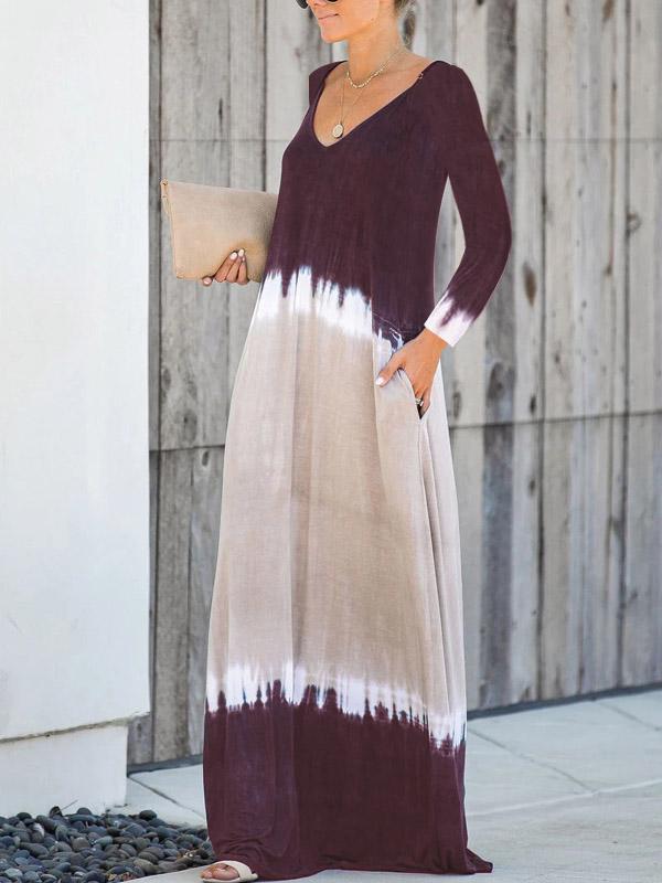 V-neck V-back Long Sleeves Maxi Dress