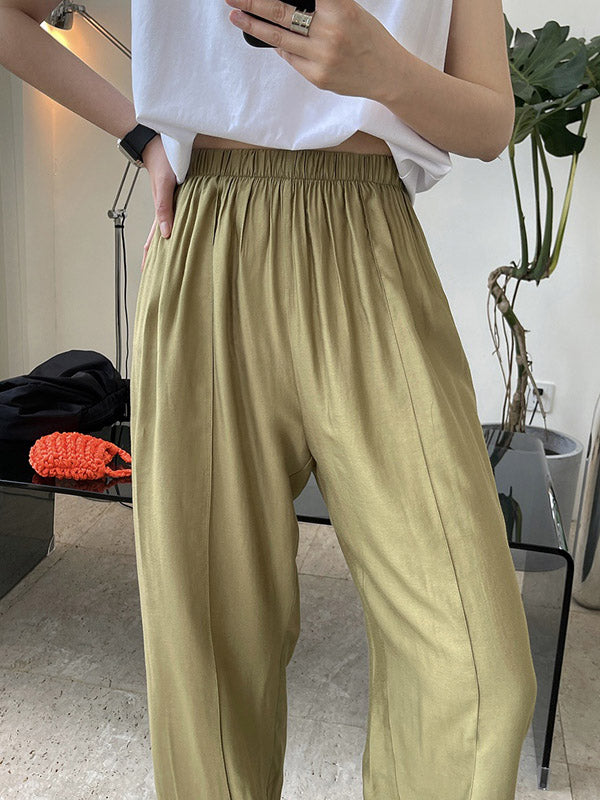 Casual Loose Pleated Elastics High Waisted Pants