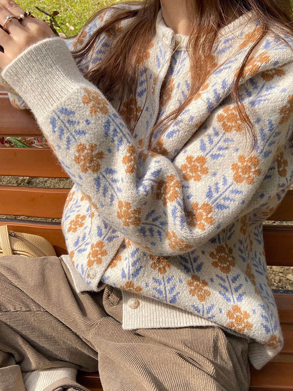 Original Buttoned Round-Neck Long Sleeves Cardigans