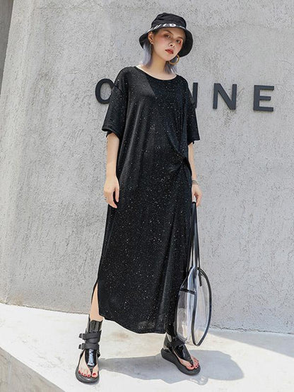 Solid Twinkle Short Sleeves Dress