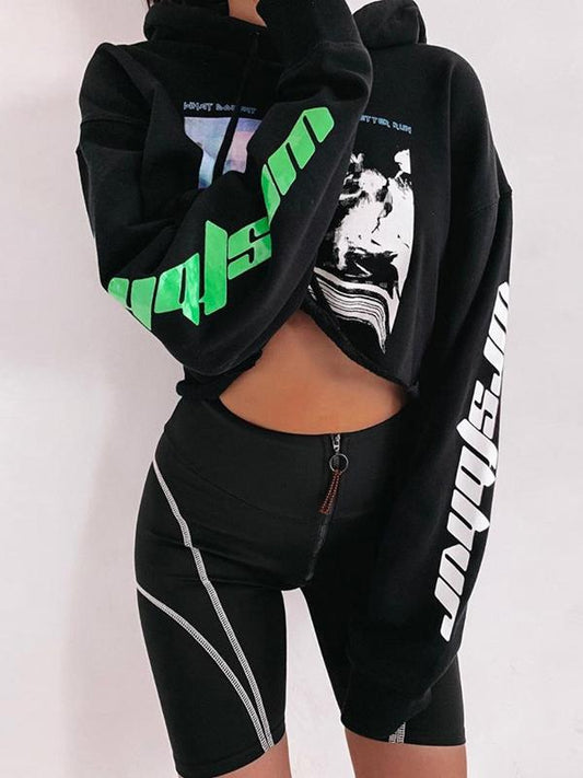 Zipper Letter Printed Sports Shorts