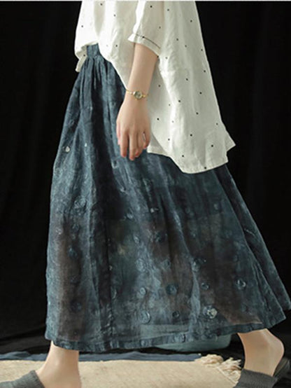 Retro Elastic Waist Linen Casual Skirt