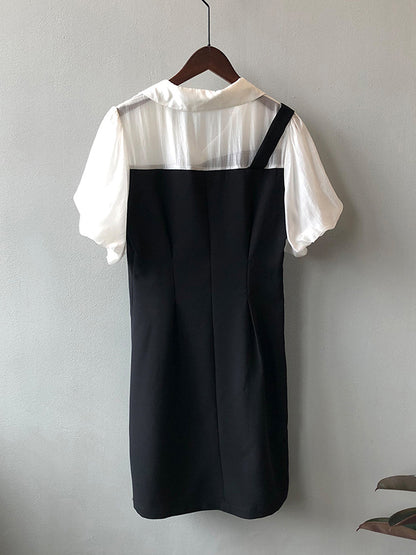 Urban Puff Sleeves Contrast Color False Two Mini Dress