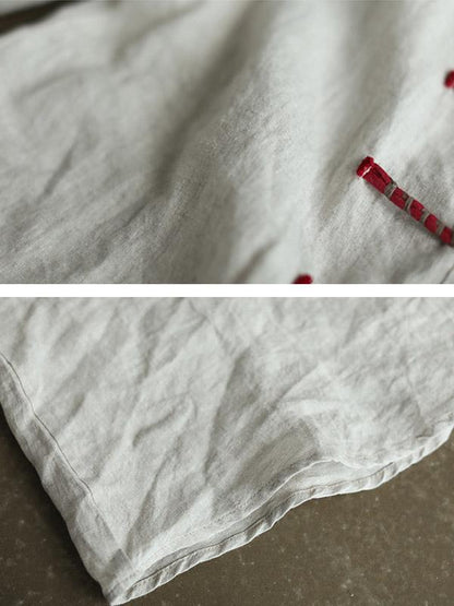 Casual Retro Linen Frog Blouses