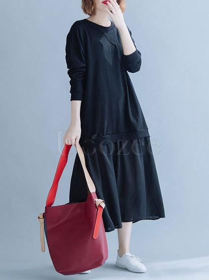 Loose Chiffon Split-joint Solid Midi Dress