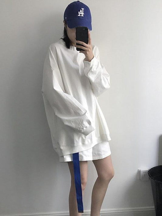 PURE COTTON WHITE ROUND-NECK BLOUSES