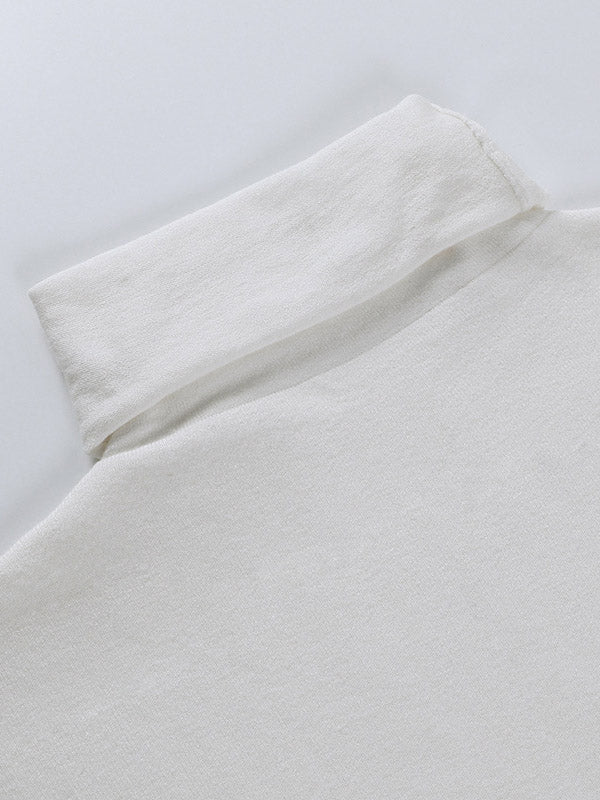 Knitted Hollowed Drawstring Solid Color Tops - kailaple