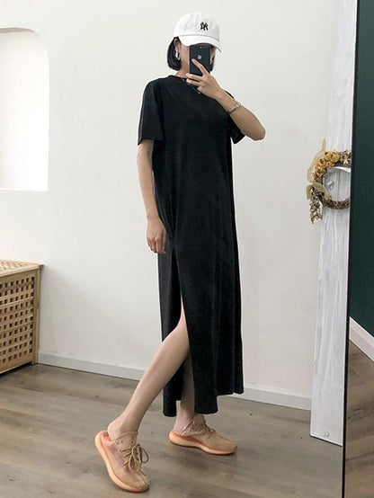 Loose Black Split-side Long Dress