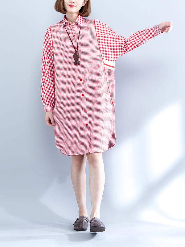 Literary Plaid Split-joint Long Dress