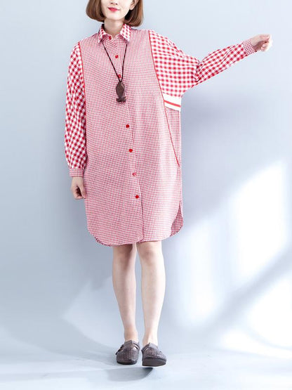 Literary Plaid Split-joint Long Dress