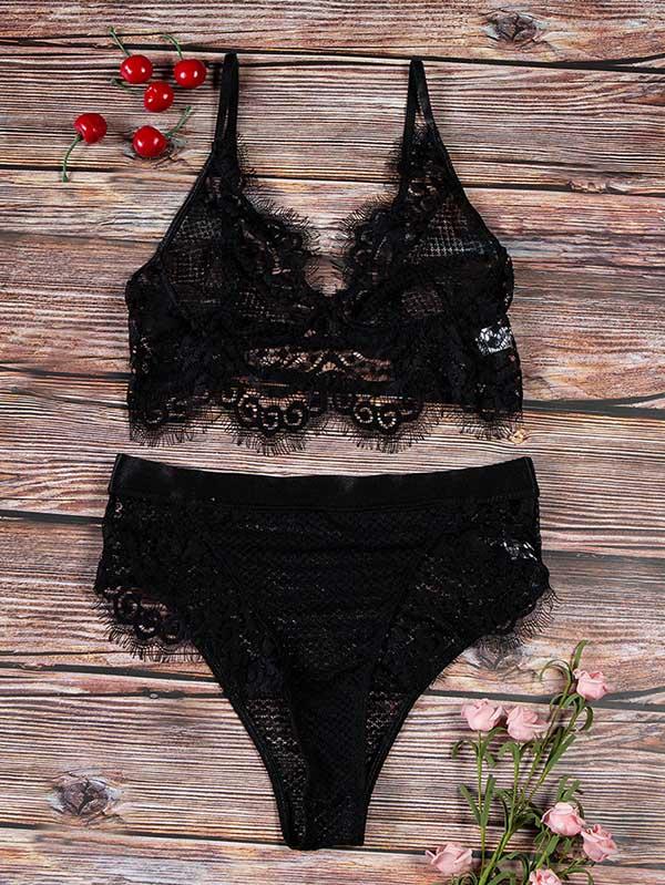 Eyelash Lace See-Through Lingerie Set